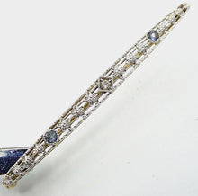 Charger l'image dans la galerie, Edwardian Sapphire Diamond Platinum Topped 14k Gold Bar Pin Brooch