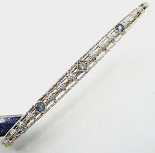 Carica l'immagine nel visualizzatore di Gallery, Edwardian Sapphire Diamond Platinum Topped 14k Gold Bar Pin Brooch