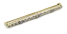 Charger l'image dans la galerie, Edwardian Sapphire Diamond Platinum Topped 14k Gold Bar Pin Brooch