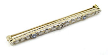 Load image into Gallery viewer, Edwardian Sapphire Diamond Platinum Topped 14k Gold Bar Pin Brooch