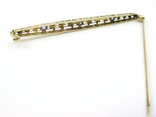 Load image into Gallery viewer, Edwardian Sapphire Diamond Platinum Topped 14k Gold Bar Pin Brooch