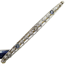 Carica l'immagine nel visualizzatore di Gallery, Edwardian Sapphire Diamond Platinum Topped 14k Gold Bar Pin Brooch