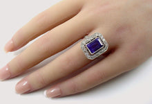 Carica l'immagine nel visualizzatore di Gallery, Romantic Amethyst Diamond Platinum Halo Engagement Cocktail Ring