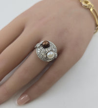 Carica l'immagine nel visualizzatore di Gallery, Striking Art Deco Platinum Diamond Bi-color Pearl Engagement Ring--Edward Petri