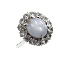 Charger l'image dans la galerie, Edwardian Silver Star Sapphire Rosette Halo Strap Ring