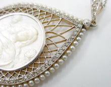 Load image into Gallery viewer, Beautiful Edwardian Platinum Diamond Pearl 14k Pendant Necklace--Angels & Cherub