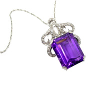 Load image into Gallery viewer, Stunning Retro 1940s Amethyst Diamond Palladium Pendant Brooch w/ Platinum Chain