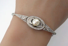Load image into Gallery viewer, Gorgeous Edwardian Diamond Pearl Platinum Gold Link Bracelet