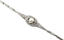 Load image into Gallery viewer, Gorgeous Edwardian Diamond Pearl Platinum Gold Link Bracelet