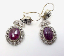 Load image into Gallery viewer, Romantic Antique European 2.00 Ct. Diamond Ruby Silver Top Gold Halo Earrings