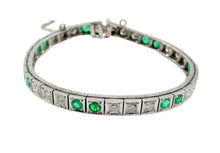 Charger l'image dans la galerie, Art Deco Classic Emerald Diamond 14k White Gold Stacking Strap Bracelet