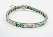 Charger l'image dans la galerie, Art Deco Classic Emerald Diamond 14k White Gold Stacking Strap Bracelet