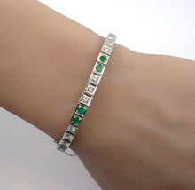 Charger l'image dans la galerie, Art Deco Classic Emerald Diamond 14k White Gold Stacking Strap Bracelet