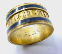 Load image into Gallery viewer, Rare English Georgian Dated 1817 Memento Mori Enamel Gold Band Ring with Sentiment