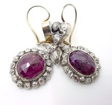 画像をギャラリービューアに読み込む, Romantic Antique European 2.00 Ct. Diamond Ruby Silver Top Gold Halo Earrings