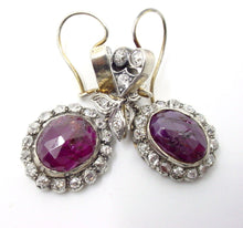 画像をギャラリービューアに読み込む, Romantic Antique European 2.00 Ct. Diamond Ruby Silver Top Gold Halo Earrings