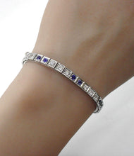Carica l'immagine nel visualizzatore di Gallery, Art Deco Classic Sapphire Diamond 14k Stacking Strap Bracelet-Small wrist