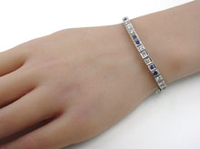 Carica l'immagine nel visualizzatore di Gallery, Art Deco Classic Sapphire Diamond 14k Stacking Strap Bracelet-Small wrist