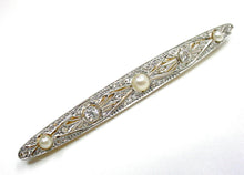 Charger l'image dans la galerie, Lovely Platinum Belle Époque Diamond Pearl Gold Barrette Pin Brooch