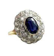 Load image into Gallery viewer, Antique Sapphire Diamond Halo Ring--Princess Diana