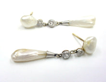 Load image into Gallery viewer, Vintage Edwardian River Pearl Diamond Platinum Gold Drop Earrings