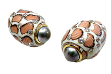 Load image into Gallery viewer, Iconic Trianon Exotic "Eloise" Shell Pearl Diamond 14k Gold Drop Earrings