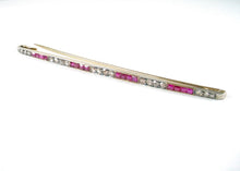 Charger l'image dans la galerie, Lovely Art Deco Silver 14k Yellow Gold Ruby Diamond Gold Bar Pin Brooch