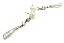 Load image into Gallery viewer, Vintage Edwardian River Pearl Diamond Platinum Gold Drop Earrings