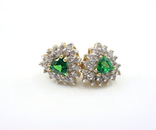 Load image into Gallery viewer, Tsavorite Garnet 1.50 Ct. Diamond 14k Gold Halo Rosette Earrings