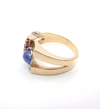 Load image into Gallery viewer, Handsome Retro 1940 Star Sapphire Ruby Diamond 14k Gold "Tank" Cocktail Ring