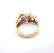 Load image into Gallery viewer, Handsome Retro 1940 Star Sapphire Ruby Diamond 14k Gold "Tank" Cocktail Ring
