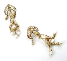 Load image into Gallery viewer, Vintage Antique European Diamond Pearl 14K Yellow Gold Ear Pendant Drop Earrings