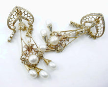 Carica l'immagine nel visualizzatore di Gallery, Vintage Antique European Diamond Pearl 14K Yellow Gold Ear Pendant Drop Earrings