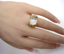 Load image into Gallery viewer, Rare Cat's Eye Moonstone Art Nouveau Floral Mounting 14k Gold Cocktail Ring
