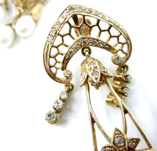 Load image into Gallery viewer, Vintage Antique European Diamond Pearl 14K Yellow Gold Ear Pendant Drop Earrings