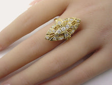 Load image into Gallery viewer, Vintage Navette Diamond Openwork 14k Yellow Gold Cocktail Ring--7 grams