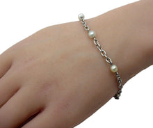 Load image into Gallery viewer, French Platinum Pearl Station Link Bracelet