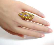 Load image into Gallery viewer, Art Nouveau Jelly Opal Navette Yellow Gold Cocktail Ring