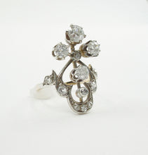 Charger l'image dans la galerie, Rare Edwardian Platinum Top Diamond Gold Aigrette Dinner Engagement Ring