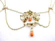 Load image into Gallery viewer, Victorian Coral Seed Pearl Draped Festoon Lavaliere 14k Necklace