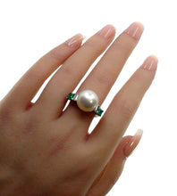 Load image into Gallery viewer, Lovely Art Deo Diamond Emerald South Sea Pearl Platinum Engagement Cocktail Ring