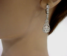 Charger l'image dans la galerie, European Platinum Art Deco Old European Cut Diamond Drop Earrings--Milgrain Edging