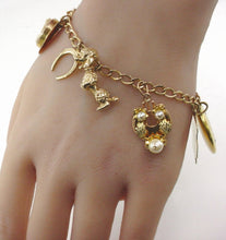 Load image into Gallery viewer, Vintage Antique Yellow Gold Locket Poodle Charm Bracelet-13 charms--30 grams