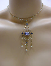 Load image into Gallery viewer, Exquisite Antique Diamond 5 Ct. Ceylon Sapphire Pearl 18k Pendant Necklace