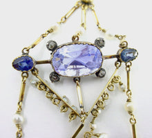 Load image into Gallery viewer, Exquisite Antique Diamond 5 Ct. Ceylon Sapphire Pearl 18k Pendant Necklace