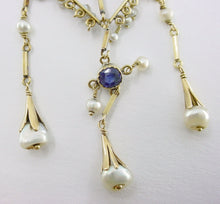 Load image into Gallery viewer, Exquisite Antique Diamond 5 Ct. Ceylon Sapphire Pearl 18k Pendant Necklace
