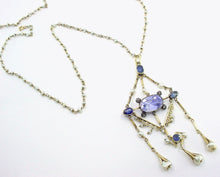 Load image into Gallery viewer, Exquisite Antique Diamond 5 Ct. Ceylon Sapphire Pearl 18k Pendant Necklace