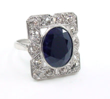 Charger l'image dans la galerie, Edwardian Old Mine Cut Diamond Sapphire Platinum Halo Engagement Cocktail Ringa