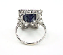 Charger l'image dans la galerie, Edwardian Old Mine Cut Diamond Sapphire Platinum Halo Engagement Cocktail Ringa