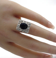 Charger l'image dans la galerie, Edwardian Old Mine Cut Diamond Sapphire Platinum Halo Engagement Cocktail Ringa
